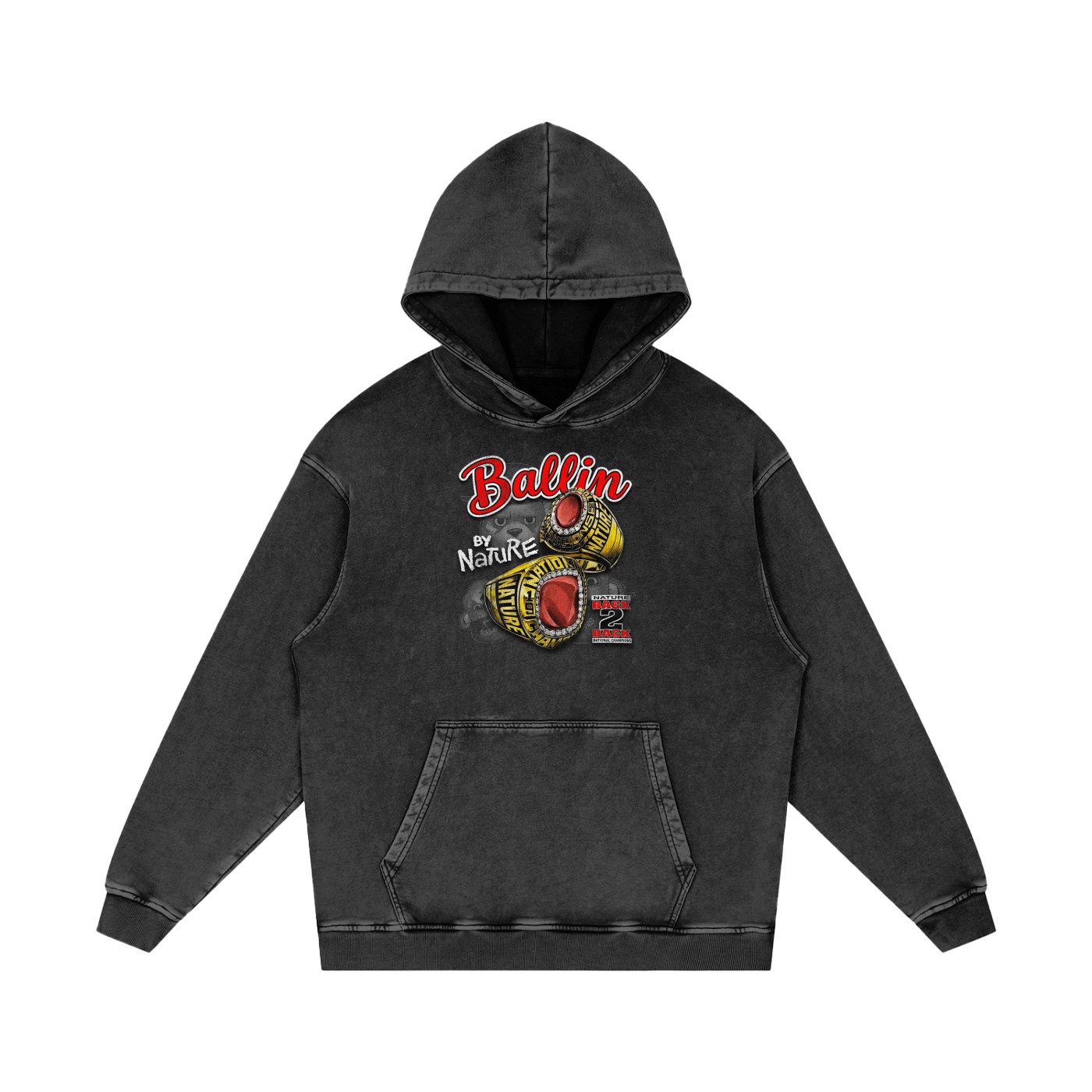 Ring Edition Snow Washed Loose Cotton Hoodie