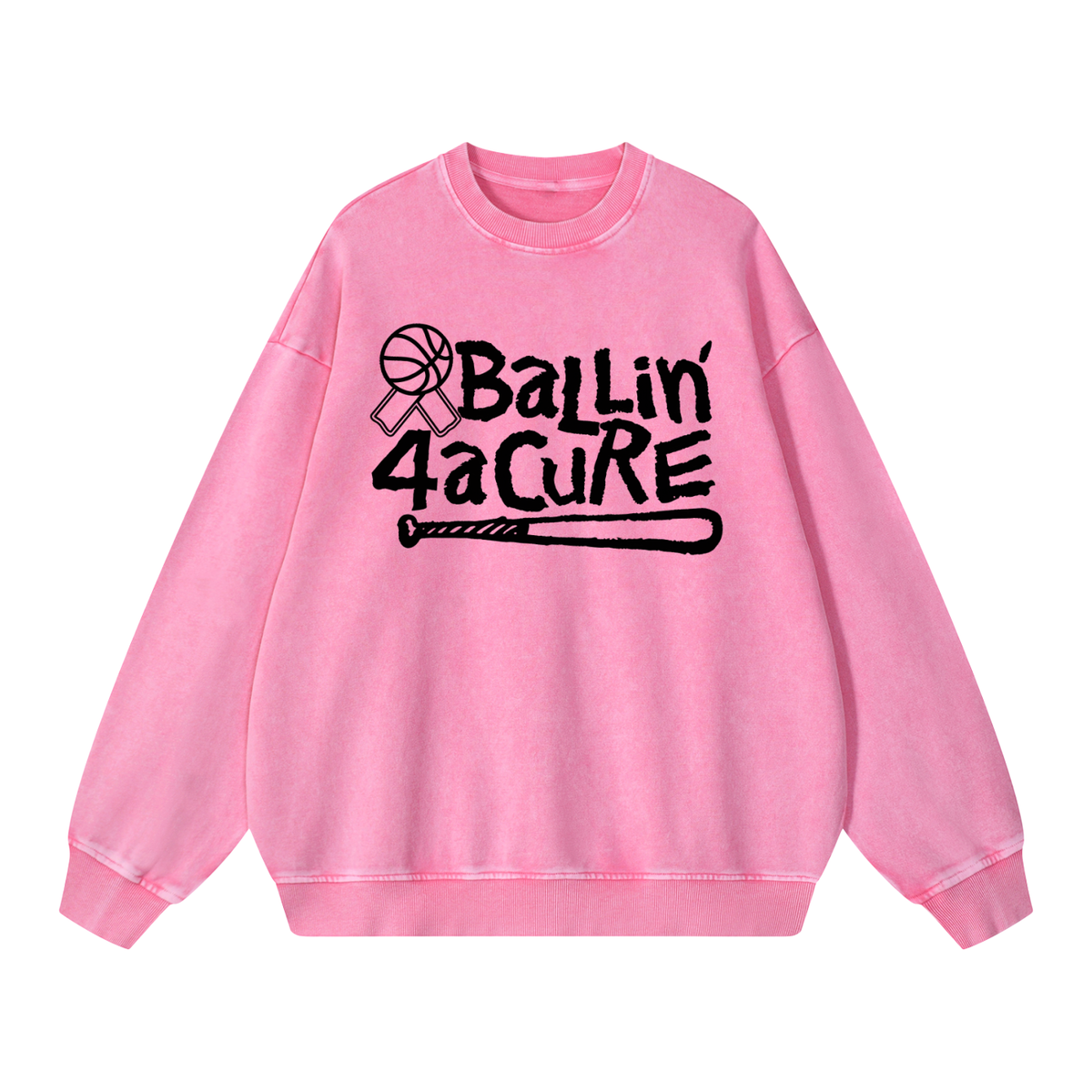Ballin' 4 A Cure Pink Snow Washed Oversized Sweatshirt