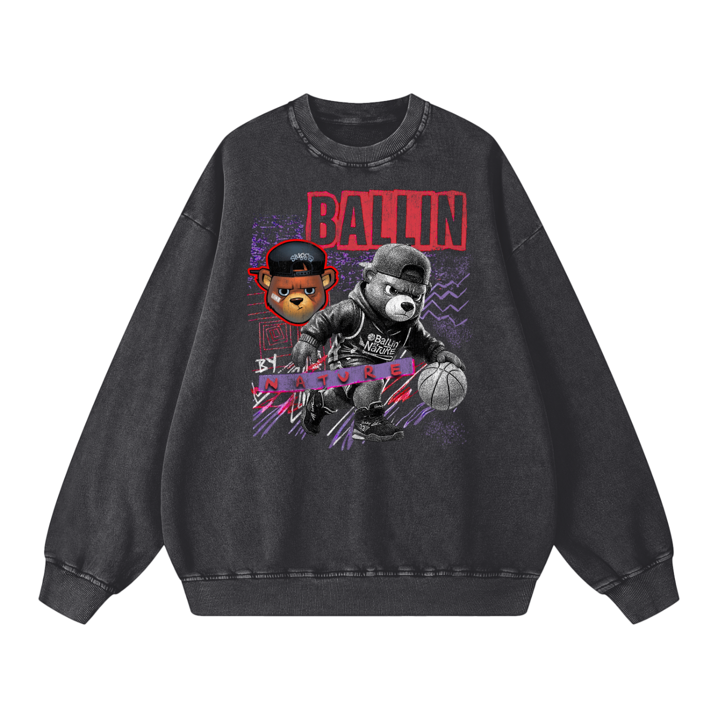 Red Block Edition Snow Washed Oversized Sweatshirt