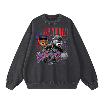 Red Block Edition Snow Washed Oversized Sweatshirt
